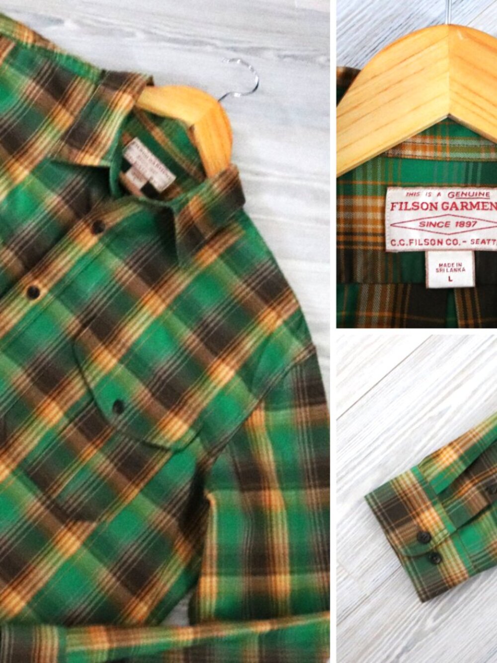 CC Filson Alaskan Guide Shirt Men's Green Plaid Outdoor Hunting Hiking Size L